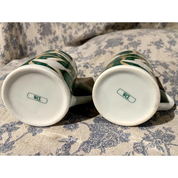VTG Pair of WCL Green Mugs with Peace Doves and Ribbons - Picture 6 of 9